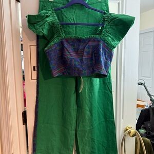 Green Off-Shoulder Top and Pants Set